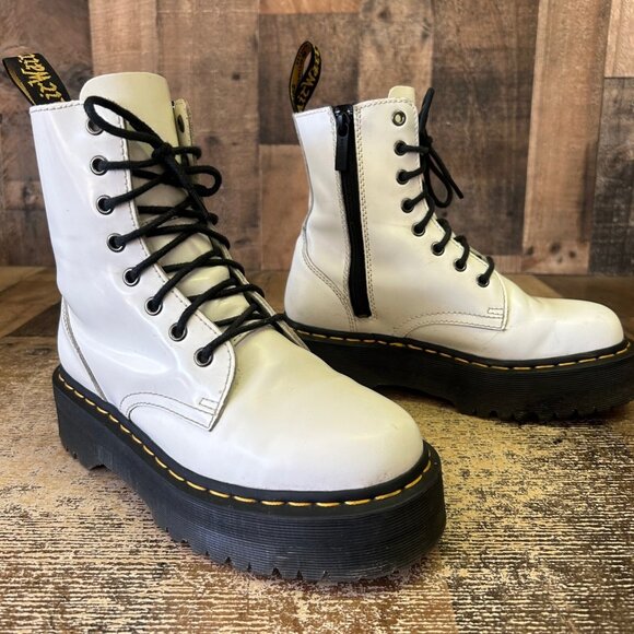 Dr. Martens Jadon Side Zip Patent Leather White Platform Combat Boots Womens 7 - Picture 5 of 12